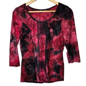 Sami & Jo Women Fairy Grunge Velvet Burnout Top Size Small Red Black Whimsigoth